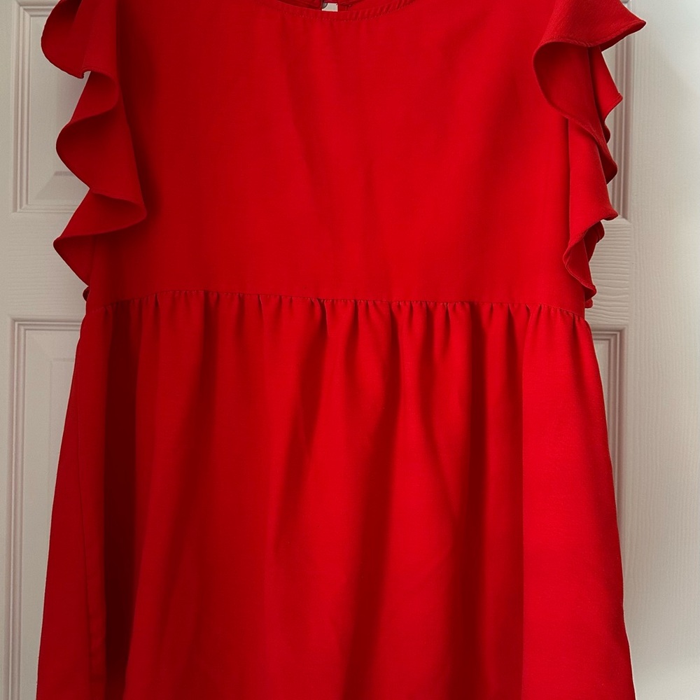 Chic Scarlet Ruffle Sleeve Blouse
